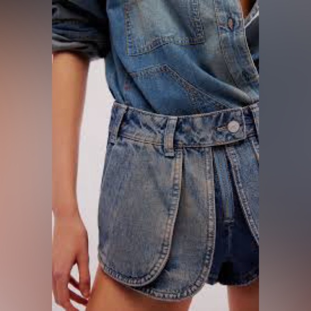 Free People  Women's Blue We The Free Prince Street  Micro Denim Shorts - Picture 5 of 16